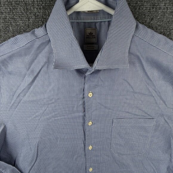Peter Millar 16.5 Tall Blue Houndstooth Nanoluxe Easy Care Button Up Cotton - Picture 1 of 16